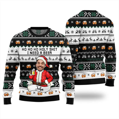 Ho Ho Ho Custom Face Beer Christmas Sweater