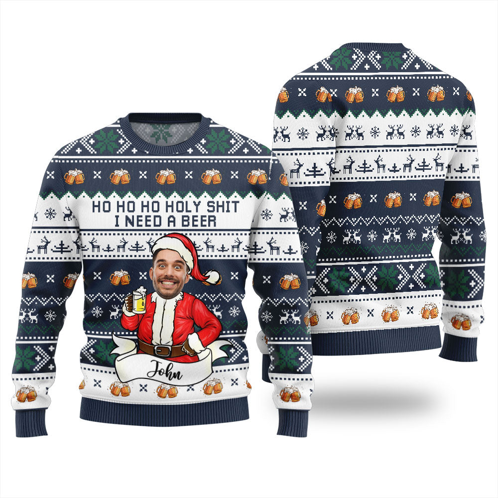 Ho Ho Ho Custom Face Beer Christmas Sweater