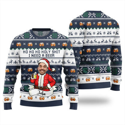 Ho Ho Ho Custom Face Beer Christmas Sweater