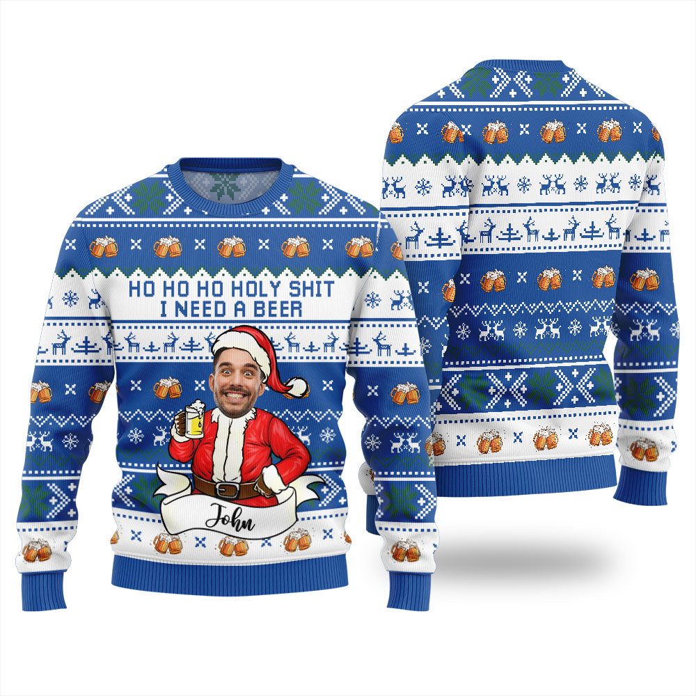 Ho Ho Ho Custom Face Beer Christmas Sweater