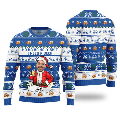 Ho Ho Ho Custom Face Beer Christmas Sweater