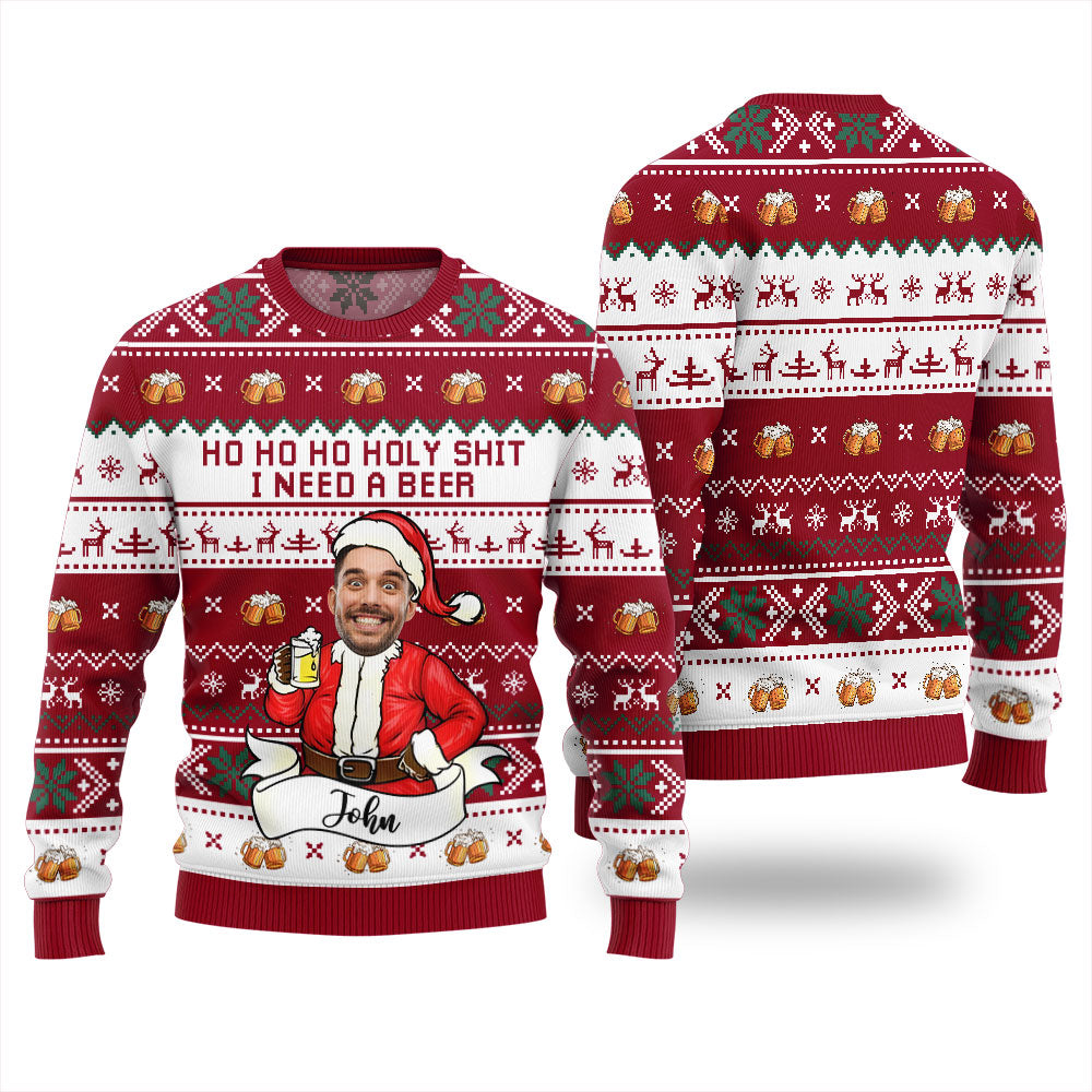 Ho Ho Ho Custom Face Beer Christmas Sweater