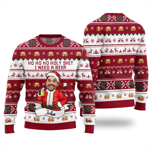 Ho Ho Ho Custom Face Beer Christmas Sweater