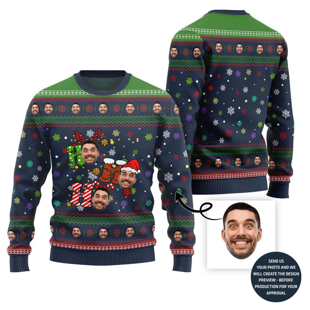 Ho Ho Ho Custom Face Ugly Holiday Sweater