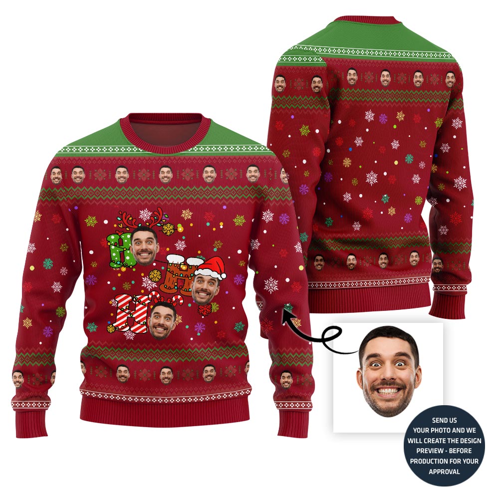 Ho Ho Ho Custom Face Ugly Holiday Sweater