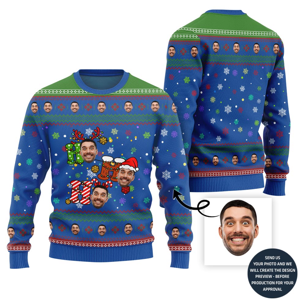 Ho Ho Ho Custom Face Ugly Holiday Sweater