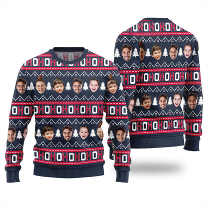Ho Ho Ho Custom Ugly Sweater Multiple Faces Men