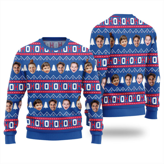 Ho Ho Ho Custom Ugly Sweater Multiple Faces Men