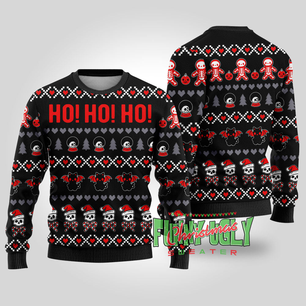 Ho Ho Ho Spooky Funny Christmas Sweater Black