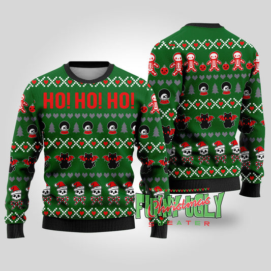 Ho Ho Ho Spooky Funny Christmas Sweater Forest Green