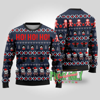 Ho Ho Ho Spooky Funny Christmas Sweater Navy