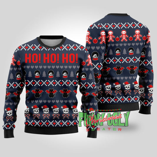 Ho Ho Ho Spooky Funny Christmas Sweater Navy