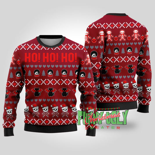 Ho Ho Ho Spooky Funny Christmas Sweater Cardinal Red