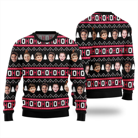 Ho Ho Ho Ugly Christmas Sweater Custom Many Faces