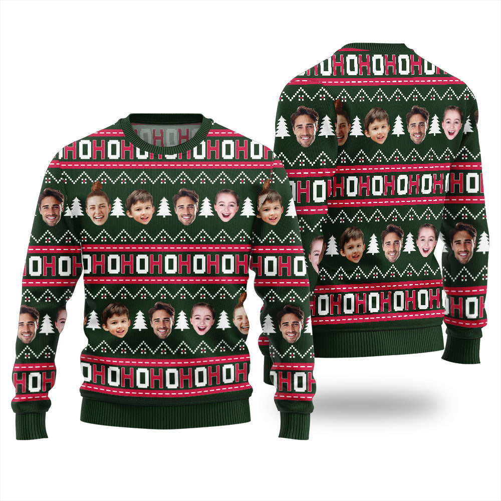 Ho Ho Ho Ugly Christmas Sweater Customize Faces Women