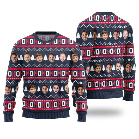 Ho Ho Ho Ugly Christmas Sweater Customize Faces Women