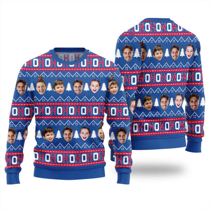 Ho Ho Ho Ugly Christmas Sweater Customize Faces Women