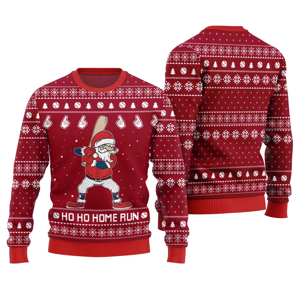 Ho Ho Home Run Funny Baseball Christmas Sweater