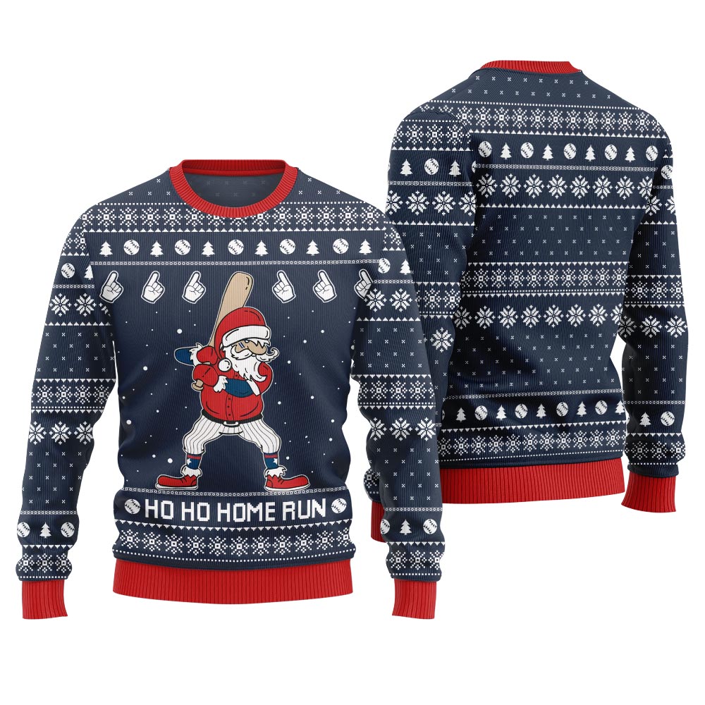 Ho Ho Home Run Funny Baseball Christmas Sweater