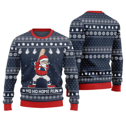 Ho Ho Home Run Funny Baseball Christmas Sweater