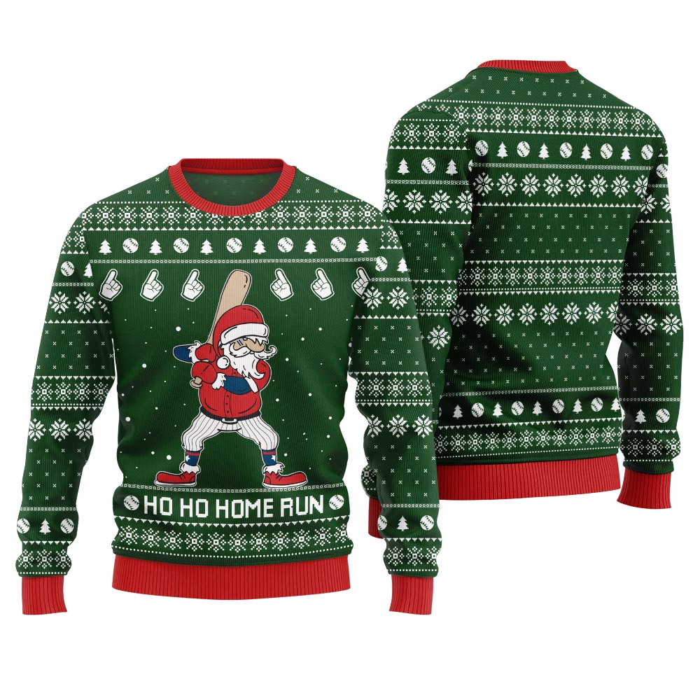 Ho Ho Home Run Funny Baseball Christmas Sweater