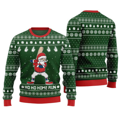 Ho Ho Home Run Funny Baseball Christmas Sweater