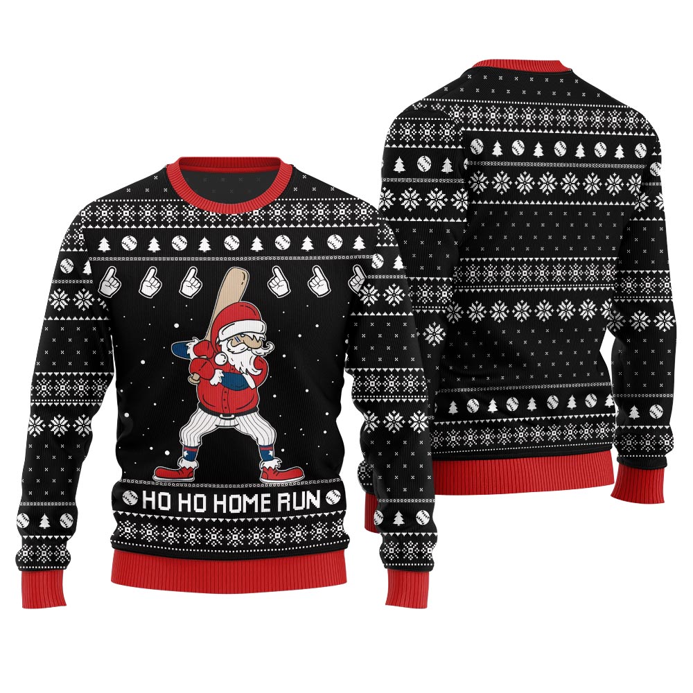 Ho Ho Home Run Funny Baseball Christmas Sweater