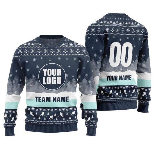 Hockey Ugly Christmas Sweater With Custom Logo