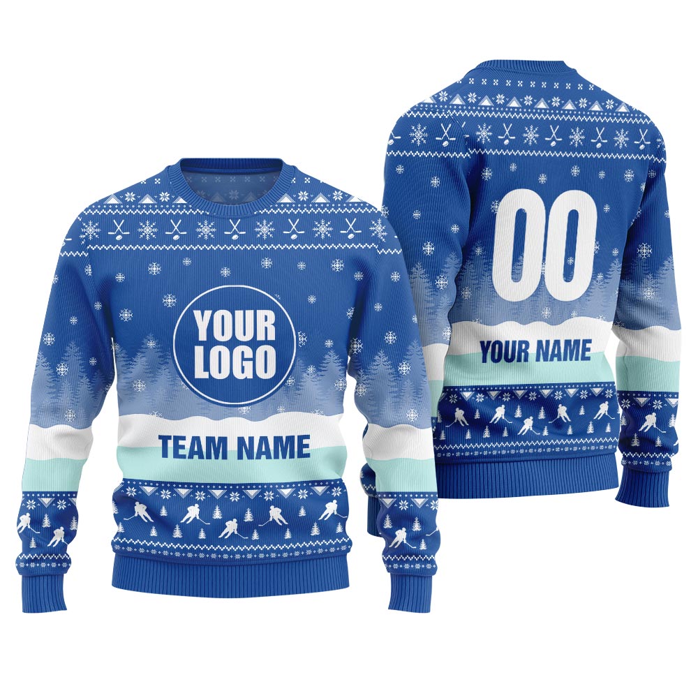 Hockey Ugly Christmas Sweater With Custom Logo