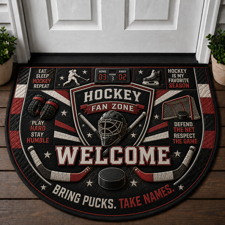 Hockey Welcome Mat - Fan Zone Play Hard Sports Doormat - 5to9vibe