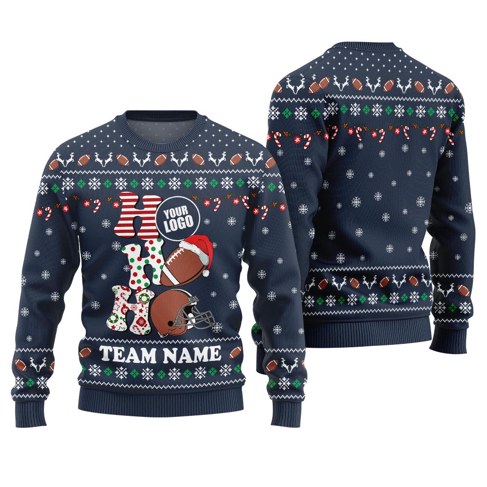 Hohoho Custom Logo And Name For Football Team Christmas Sweater