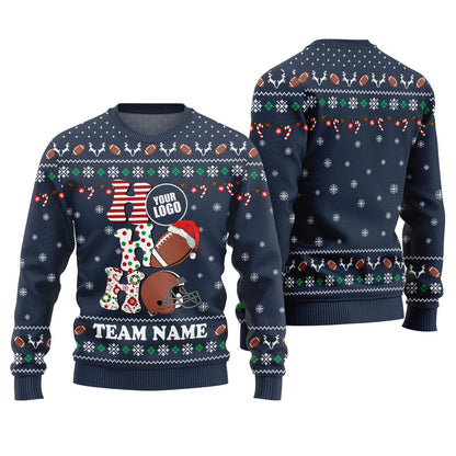 Hohoho Custom Logo And Name For Football Team Christmas Sweater