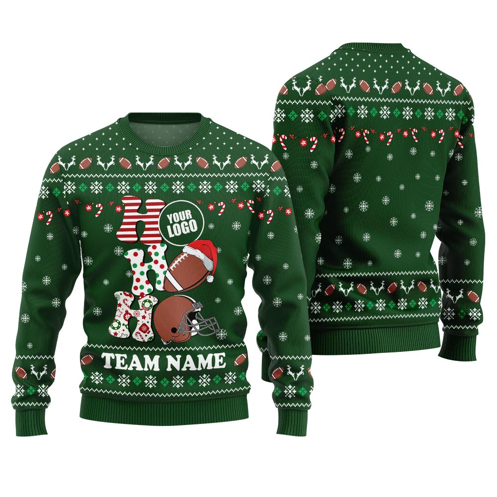Hohoho Custom Logo And Name For Football Team Christmas Sweater