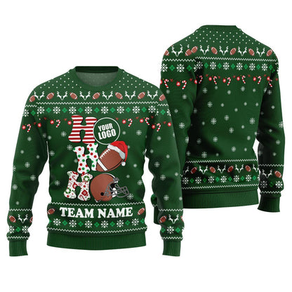 Hohoho Custom Logo And Name For Football Team Christmas Sweater