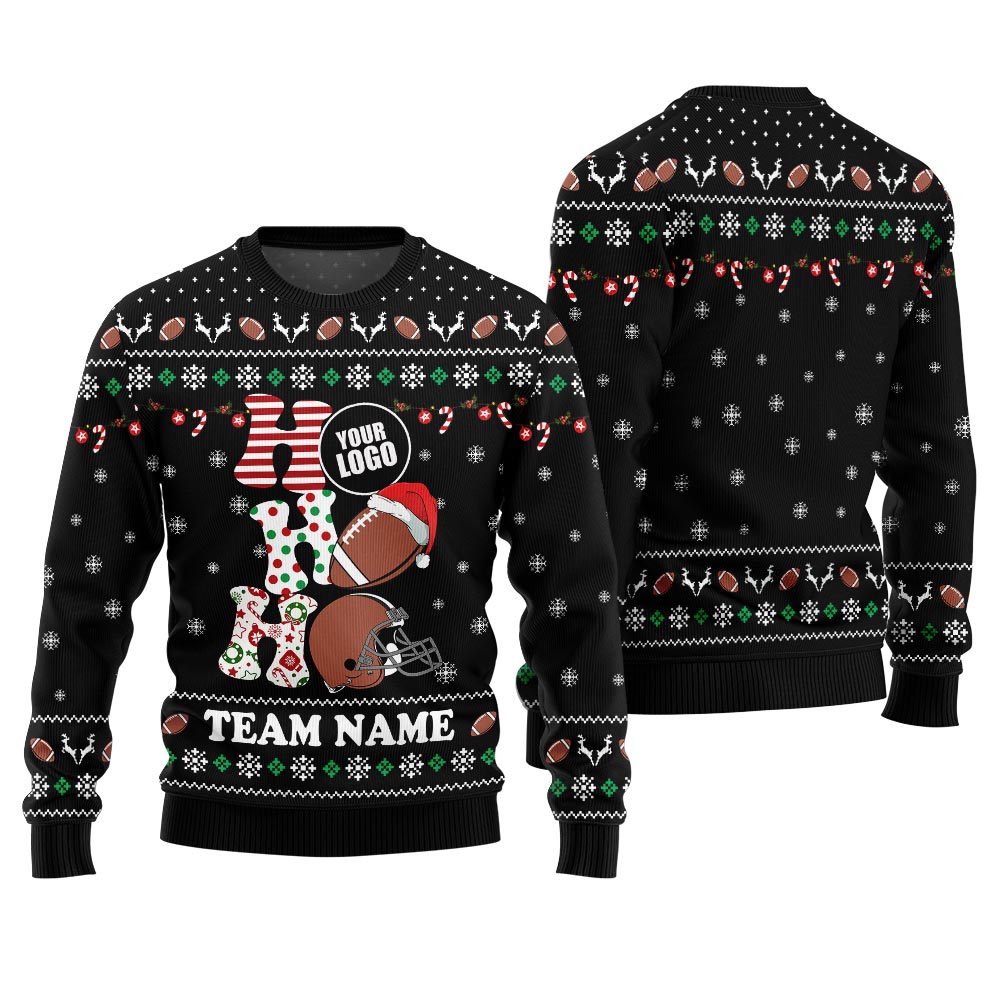 Hohoho Custom Logo And Name For Football Team Christmas Sweater