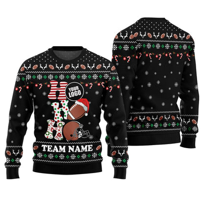 Hohoho Custom Logo And Name For Football Team Christmas Sweater