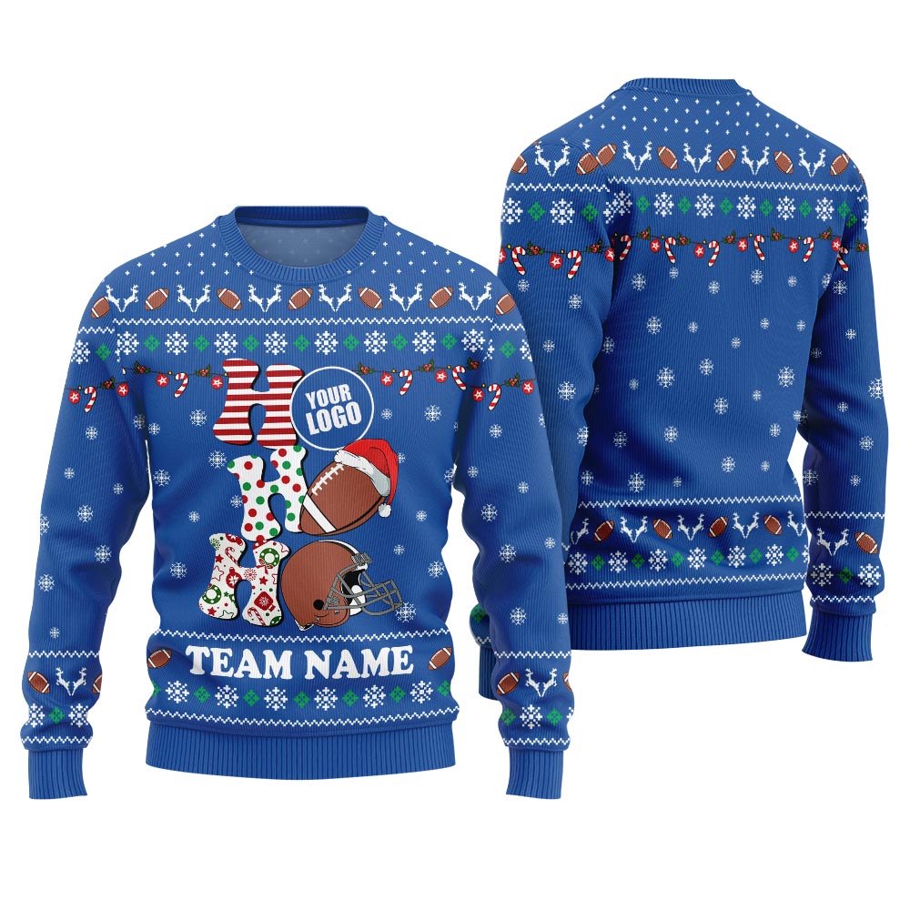 Hohoho Custom Logo And Name For Football Team Christmas Sweater