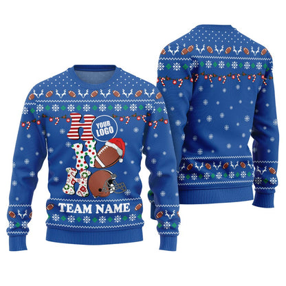 Hohoho Custom Logo And Name For Football Team Christmas Sweater