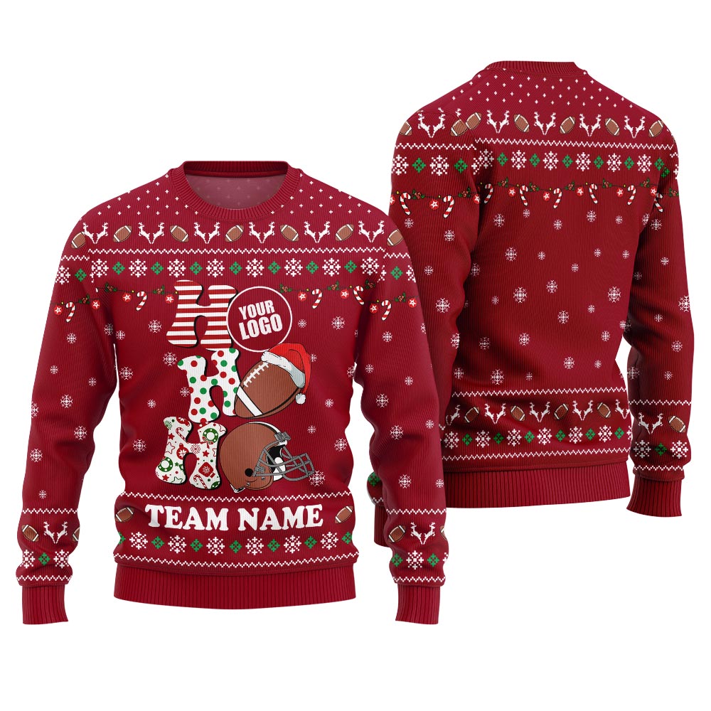 Hohoho Custom Logo And Name For Football Team Christmas Sweater