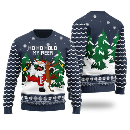 Hold My Beer Drunk Santa Reindeer Men's Funny Christmas Sweater
