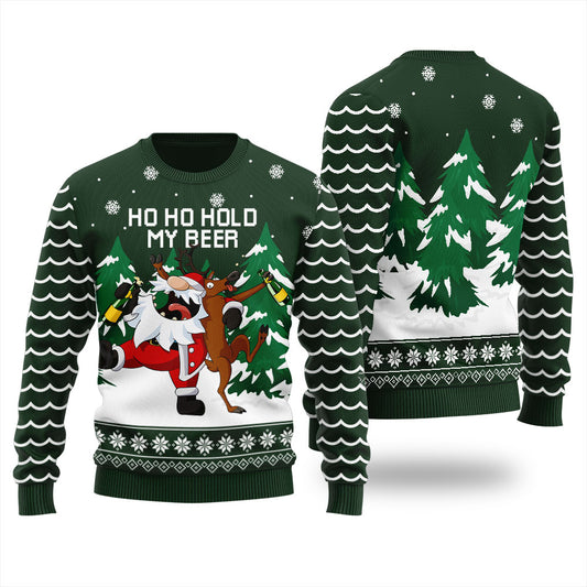 Hold My Beer Drunk Santa Reindeer Men's Funny Christmas Sweater
