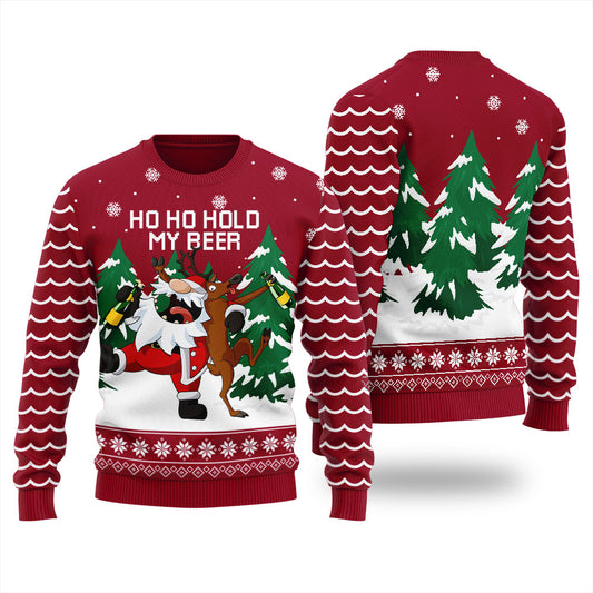 Hold My Beer Drunk Santa Reindeer Ugly Christmas Sweater