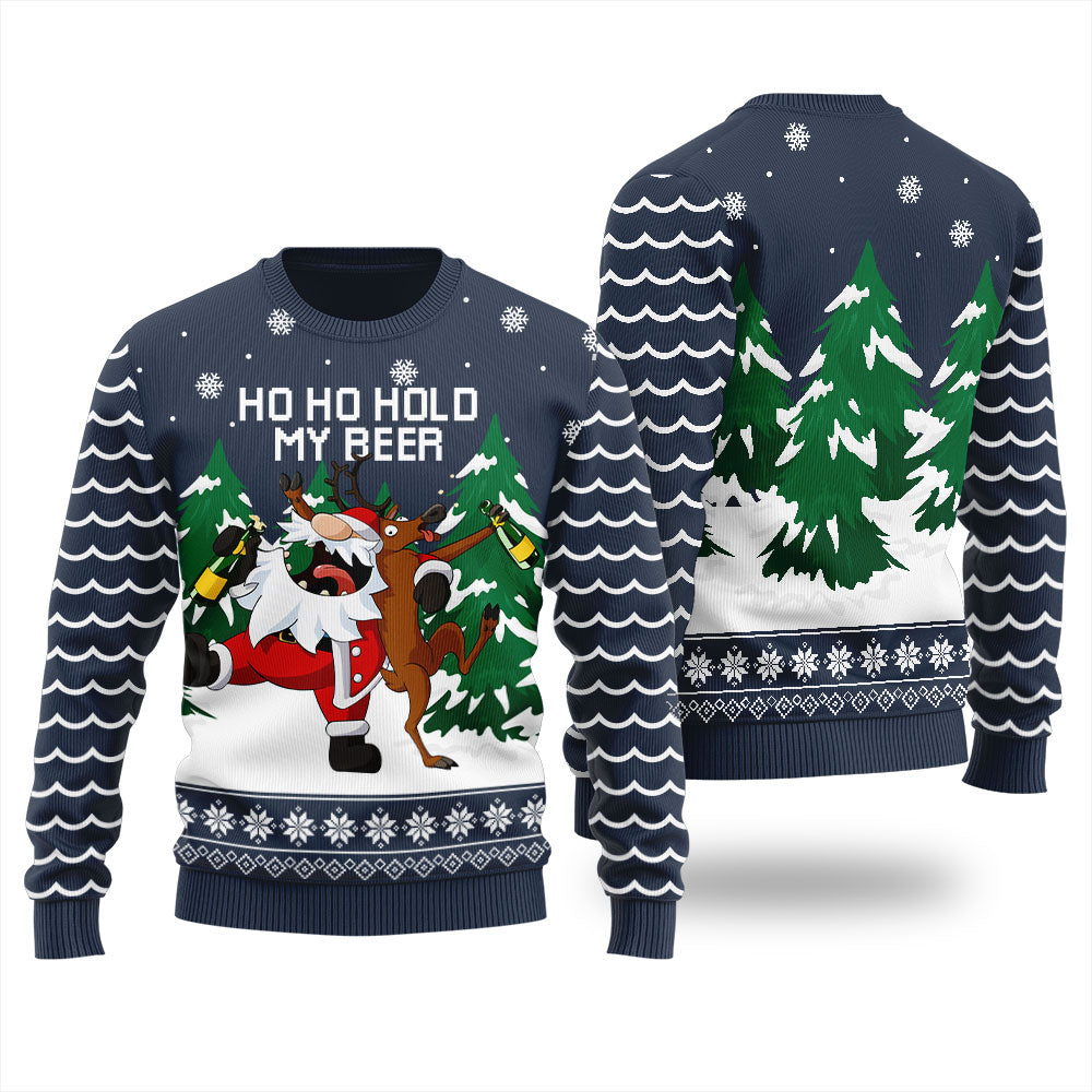 Hold My Beer Drunk Santa Reindeer Women's Ugly Sweater
