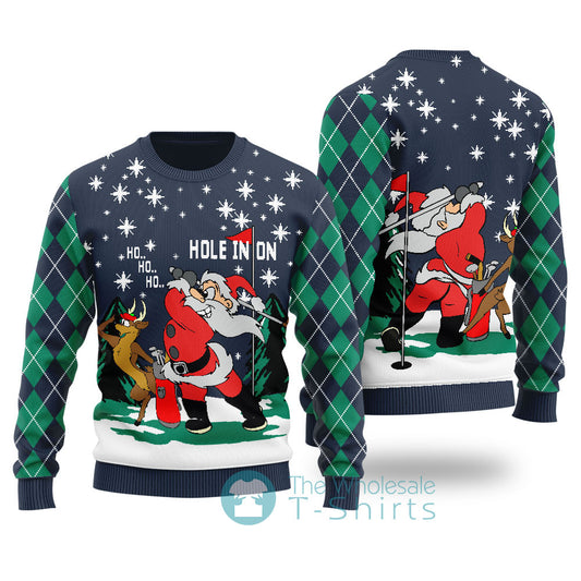 Funny Hole In On Santa Reindeer Christmas Sweater Navy
