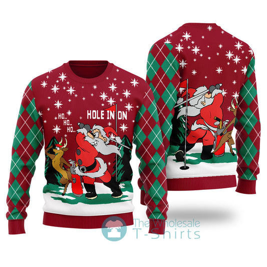 Funny Hole In On Santa Reindeer Christmas Sweater Cardinal Red