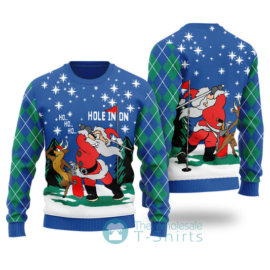 Funny Hole In On Santa Reindeer Christmas Sweater Royal