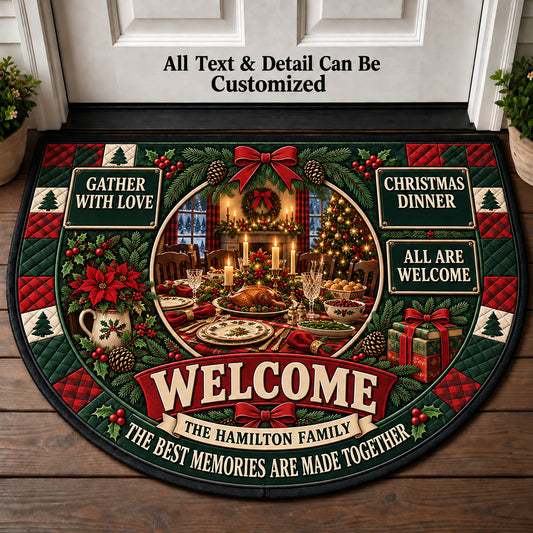 Holiday Dinner Table Personalized Half Round Mat | 5To9Vibe