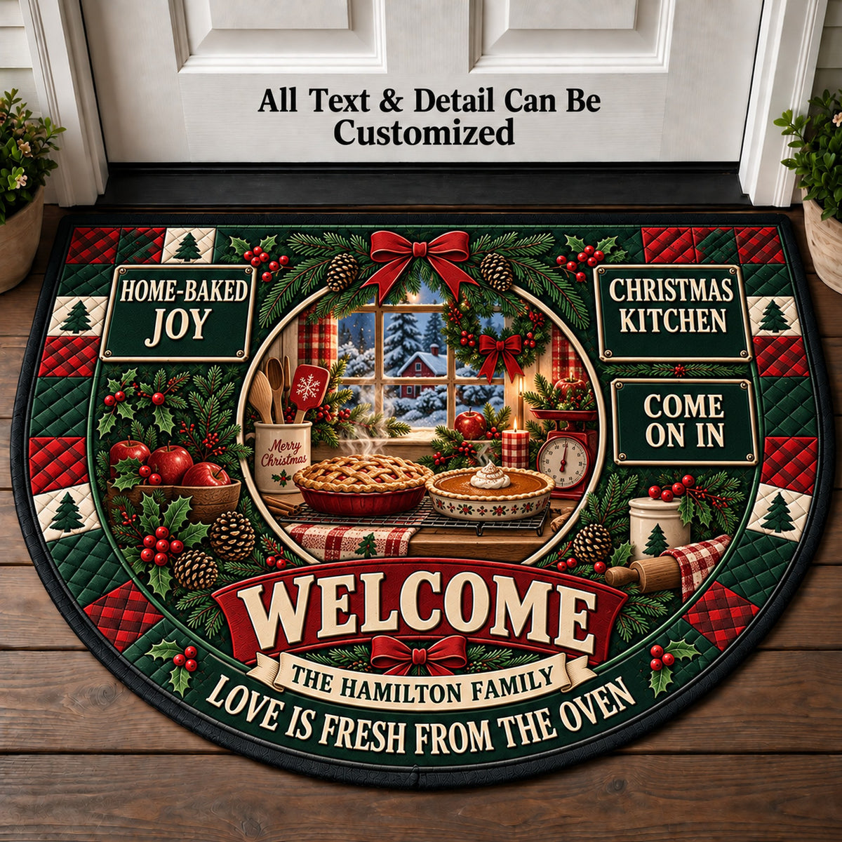 Holiday Pie Cooling Personalized Half Round Mat | 5To9Vibe