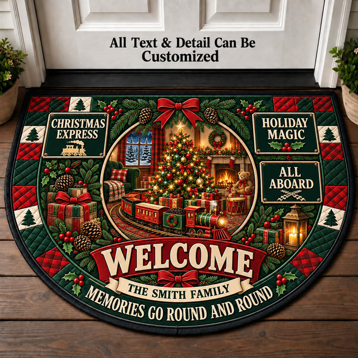 Holiday Train Around The Tree Personalized Half Round Mat | 5To9Vibe