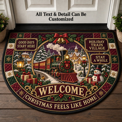 Holiday Train Village Personalized Half Round Mat | 5To9Vibe